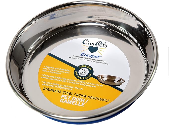 OurPets Durapet Cat Bowl or Dog Bowl (Heavyweight Durable Stainless Steel Cat Food Bowl, Cat Water Bowl, Dog Food Bowl or Dog Water Bowl) [Holds up to 1.75 Cups of Dry Cat Food or Dry Dog Food