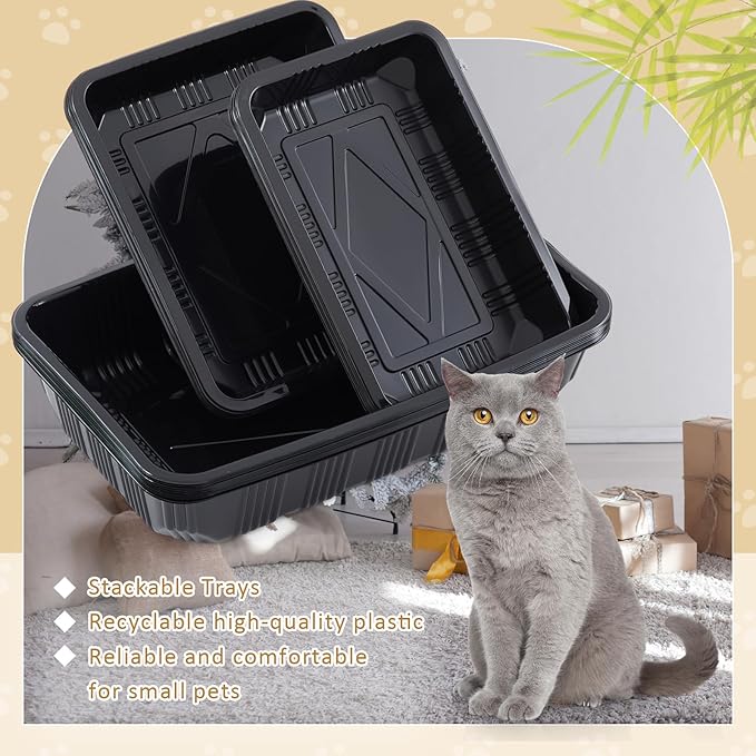 30 Pcs Disposable Litter Boxes for Growing Cat 3 Sizes Cat Litter Trays Plastic Kitten Litter Pan for Kitty Kittens Guinea Pig Pets Travel Home Toilet, Black