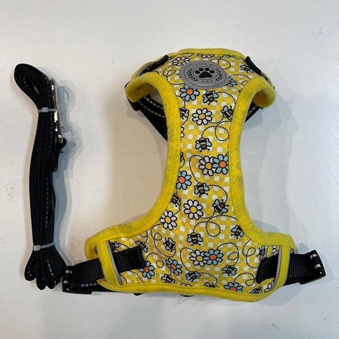 BEAUTYZOO Cat Harness and Leash Set for Walking Escape Proof, Neck Release Adjustable Harness for Kitten Puppy Small Medium Large Cats, Soft Cute Easy Control Small Cat Harness, Bee M