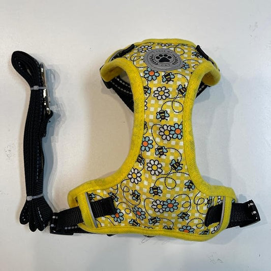 BEAUTYZOO Cat Harness and Leash Set for Walking Escape Proof, Neck Release Adjustable Harness for Kitten Puppy Small Medium Large Cats, Soft Cute Easy Control Small Cat Harness, Bee M