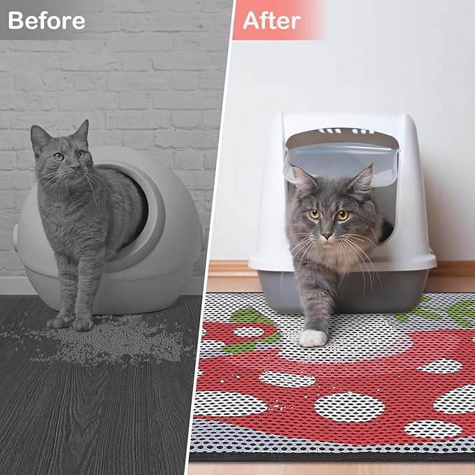 Bienbee Cat Litter Mat, 30"x24" Cat Litter Trapping Mat, Double Layer Litter Mat with Non-Slip Rubber Bottom, Urine and Water Proof, Keeps Floors Clean Mushroom L