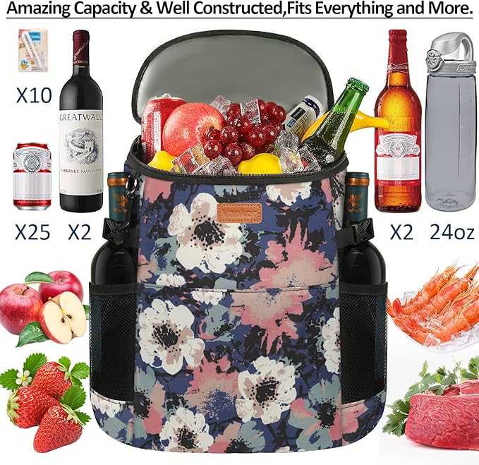 Camping Cooler Backpack 30 Cans, Soft Backpack Coolers Insulated Leak Proof Travel Cooler Bag Waterproof Lunch Picnic Beach Work Trip Thermal Bag Drink Beverage Beer Bag Cooler