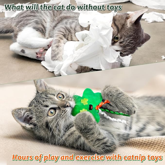 MALLMALL6 4Pcs Shamrocks Catnip Toys Gift for Cat, Indoor Cat Bite Kick Plush Catmint Pet Toys Supplies for Kitten Lover Gifts, Cute Teething Chew Relief Interactive Toy