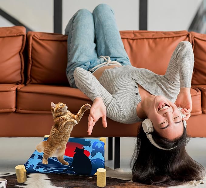 Japanese Waves Cat Beds, Wooden Cat Beds for Indoor Cats, Small Animal Beds for All Seasons, Pet Beds, Cute Cat Hammock