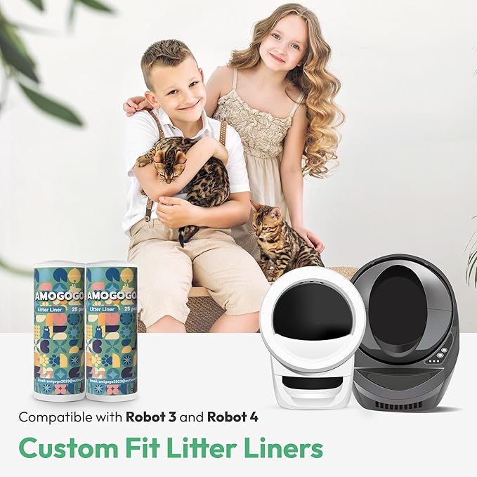 50 Pcs Waste Bags, Compatible with Litter Robot 4 & 3, Replacement Waste Bags, Heavy Duty Cat Litter Trash Bags, Waterproof Litter Bags, 26.4" x 21.9"