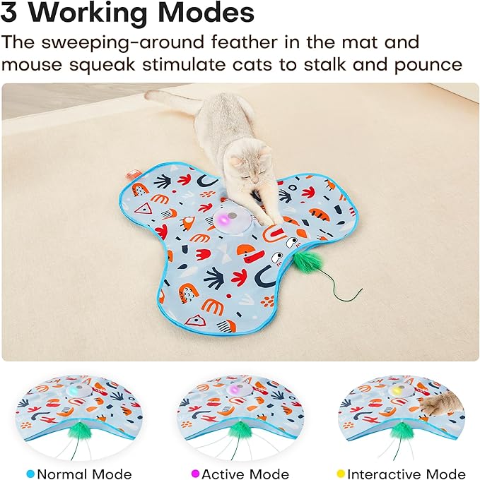 Potaroma Hide and Seek Cat Toys, in-The-Cover Unpredicatable Moving Feather, Interactive Kitten Wand Toy, Automatic Chargeable Cat Toy, Indoor Exercise Kicker for All Breeds, Floral Cover