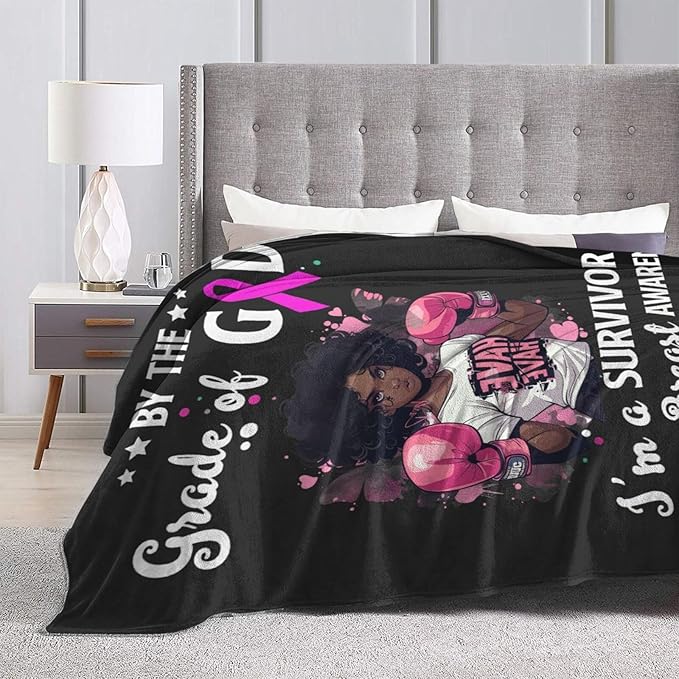 Breast Cancer Blanket Healing Throw Blanket Breast Cancer Chemo Decor Stuff Merch Cozy Print Flannel Fleece Soft Plush Fuzzy Warm Lightweight Bedding Breast Cancer Awareness Gifts for Women 50"X40"