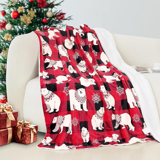 Elegant Comfort Reversible and Ultra-Plush Flannel Fleece-Winter Christmas Sherpa Throw- Lightweight Soft and Cozy-Holiday Decorative Throw, Perfect for Lounging, 50 x 60 inches, Polar Plaid Red