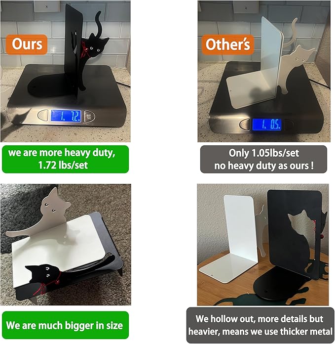 Black Cat Book Ends - Decorative Bookend for Shelves,Book Holder for Desktop, Cute Animal Decor for Home & Office, Gift for Cat Lovers L15.7(A Set) x D5 x H 7"