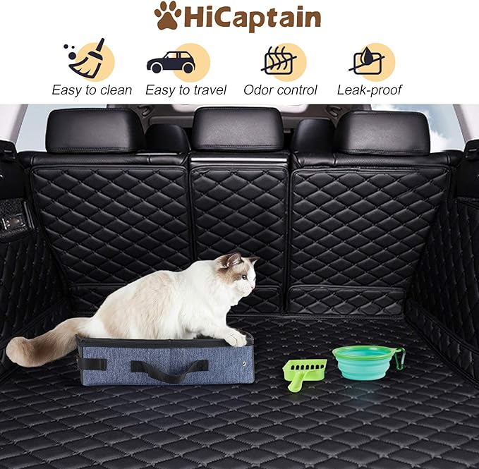 HiCaptain Portable Travel Litter Box, Foldable Cat Litter Box with Lid and Handle Standard Lightweight Collapsible Litter Carrier for Cat Travel(M,Black/Blue)