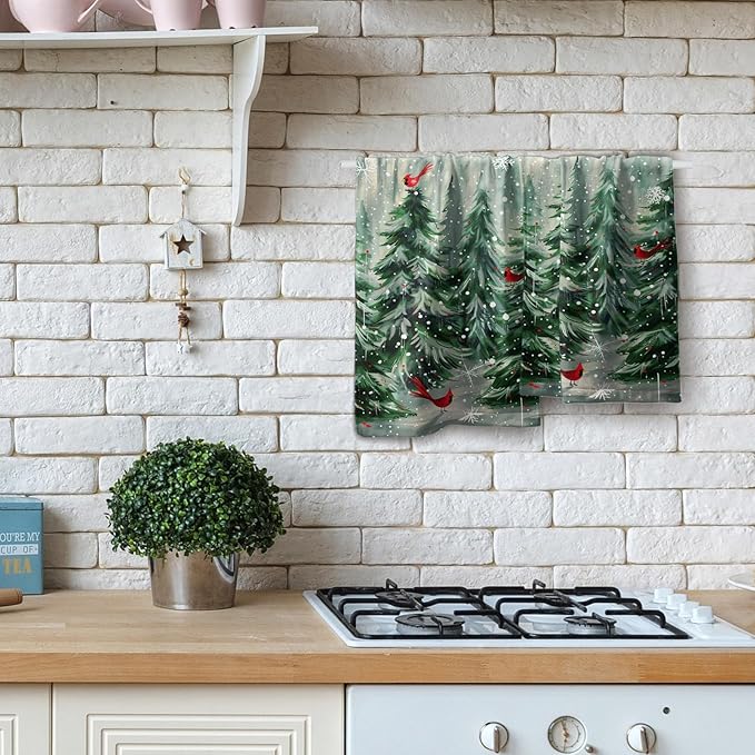 Winter Pine Tree Hand Towels Set of 2 Red Bird Decorative Bath Towel Soft Highly Absorbent Kitchen Tea Dish Towels for Bathroom Spa Gym