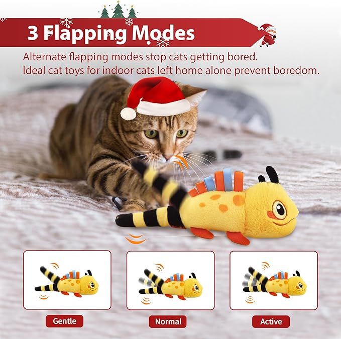 PETGEEK Gigwi Flapping Cat Toys for Indoor Cats, Rechargeable Lifelike Interactive Lizard Cat Toy Tweet, 2 Modes Wagging Tail Catnip Toy, Automatic Cat Toys for Kitten Cats Self Play, Touch Activated