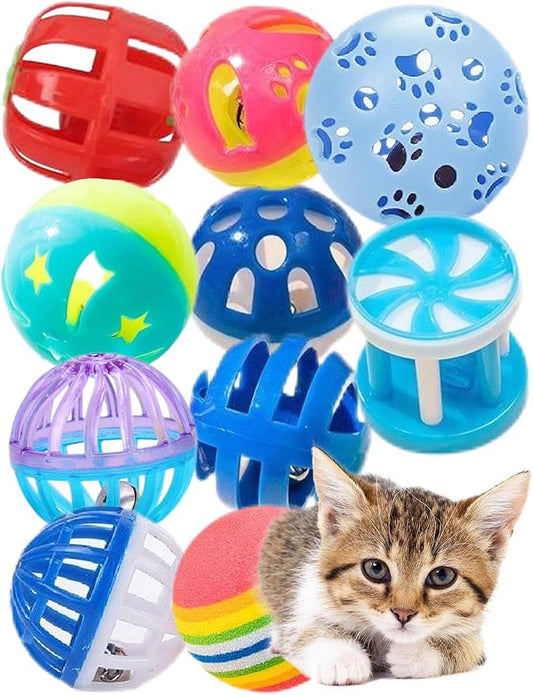 10 Pcs 1.5''~2.2'' Big Cat Toy Ball with Bell, Plastic Lattice Jingle Balls, for All Breed Sizes