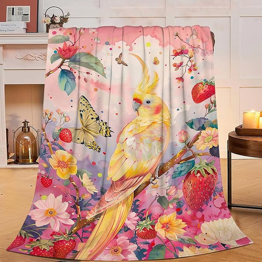 Cockatiel Throw Blanket Cockatiel Parrot Bird Gifts for Kids Girls Adults Women Soft Cozy Warm Plush Fluffy Fuzzy Fleece Blanket Decor 40''X50''