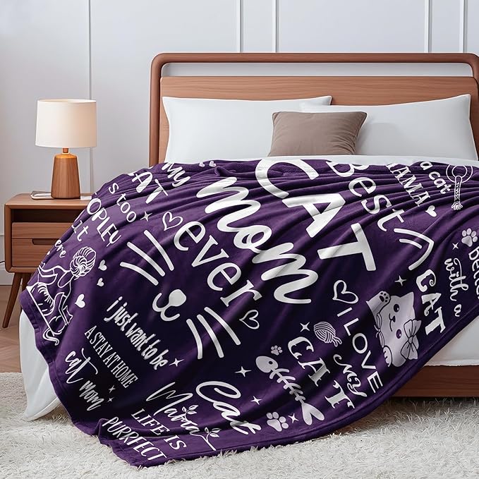 Cat Mom Gifts Blanket for Women, Cat Mom Throw Blankets for Women Soft Flannel Blanket 60"x50" Cats Themed Gifts for Cats Lovers