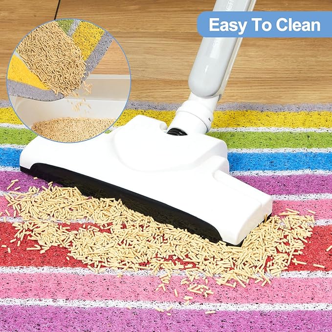 Bienbee Cat Litter Mat, 33.5x22.5in Cat Litter Mat Litter Trapping Mat Easy to Clean, Litter Box Mat with Bottom, Unique Graphic Design Cat Mats for Litter, Rainbow L