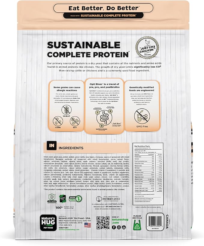 Nature's HUG Dry Cat Food, for Senior-All Breeds, 10 lb. Bag, Just Like Chicken Recipe, Grain Free & Hypoallergenic, Supports Microbiome Health, Sustainable Complete Protein & Balanced Nutrition