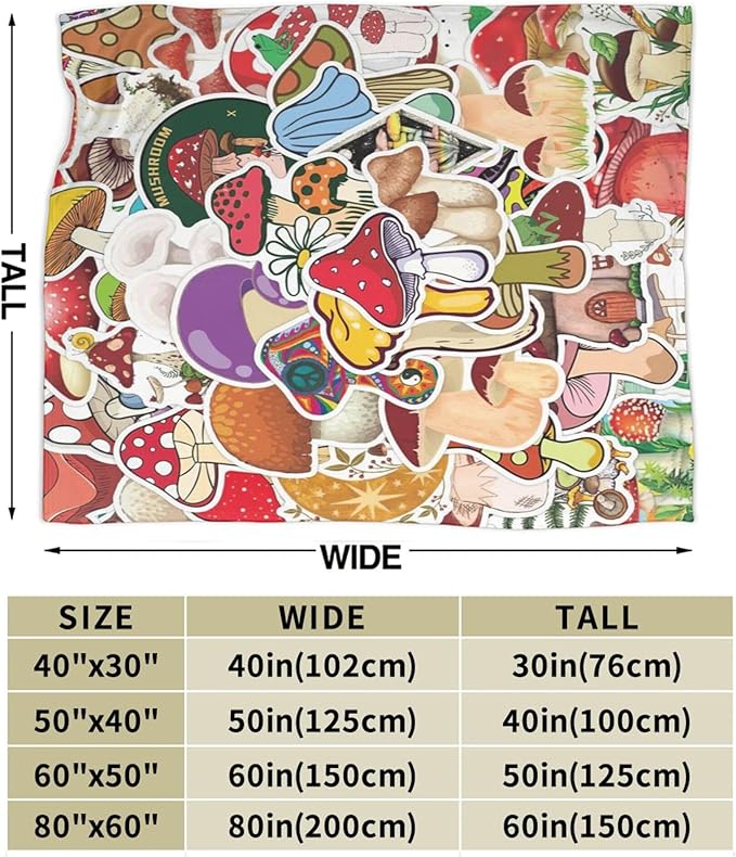 Funny Mushroom Blanket Soft Cozy Mushroom Decor Plush Throw Blanket Super Warm Fleece Fuzzy Bedding Blanket Mushroom Gifts for Kids Girls Boys Women Bed Stuff 60"X80"