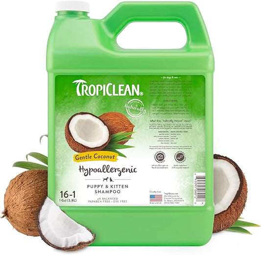 TropiClean Gentle Puppy Shampoo, Cat & Dog Shampoo for Allergies & Sensitive Skin, Gentle Coconut Scent, Made in USA, 1 Gallon