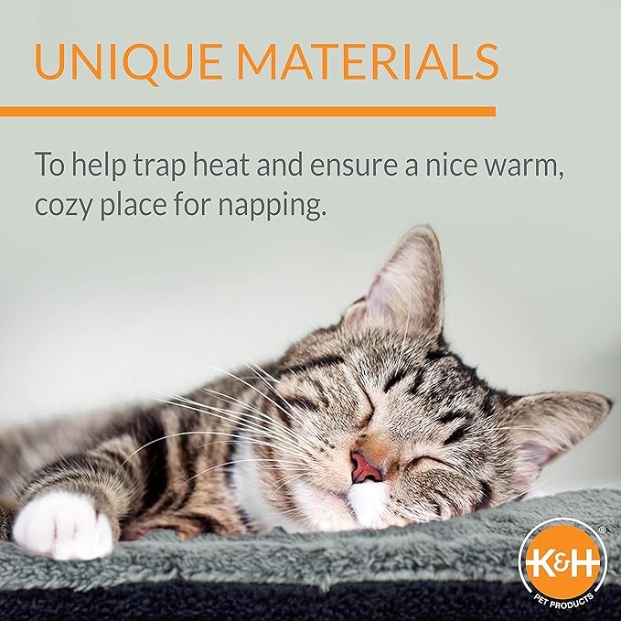 K&H PET PRODUCTS Self-Warming Cat Bed Pad, Self-Heating Thermal Cat and Dog, Cat Warmer Mat for Feral and Indoor Cats, Oatmeal/Chocolate 21 X 17 Inches