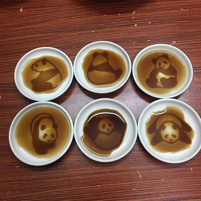 4pcs Ceramics Panda Relief Seasoning Dishes Sushi Dipping Bowl Appetizer Plate - 3.5 inches