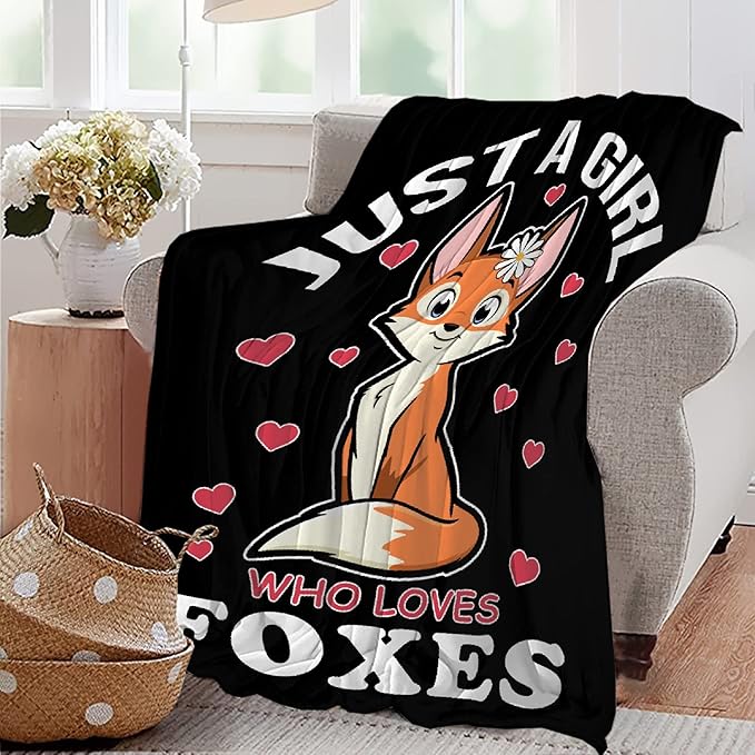 Fox Blanket Stuffed Animal Gift for Teen Kids Women Fleece Throws-Just A Girl Who Loves Foxes Lightweight Plush Toddler Christmas Decor Super Soft Flannel Blankets for Bedding Chair-60x80 Inches