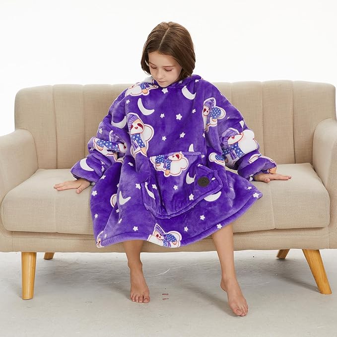 THREE POODLE Blanket Hoodie for Kids, Glow in The Dark Blanket Hoodie, Oversized Sherpa Blanket Hoodie Sweatshirt for Kids, Extremely Cozy, Warm, Soft, and Fuzzy Hoodie Blanket, One Size Fits All