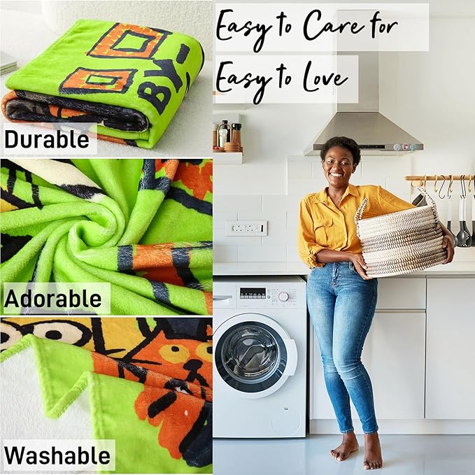 2025 Best Gift Cat Original Designer Throw Blanket, Warm Soft Cute Cat Lover Gifts for Women, Cat Mom Gifts for Cat Lovers, Funny Cat Themed Gifts Blanket for Kids, Birthday Christmas, Green