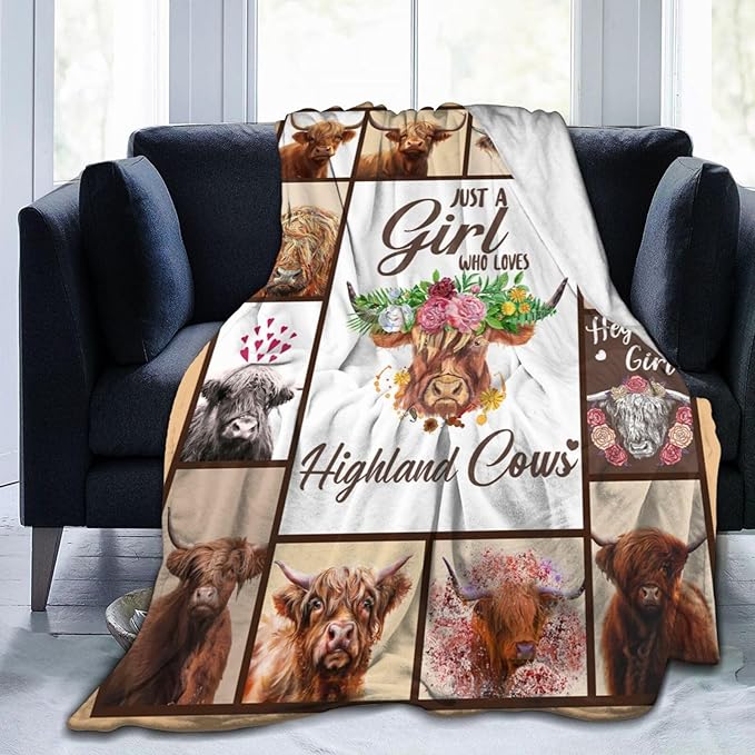 Just A Girl Who Loves Highland Cows Throw Blanket Highland Cattle Fleece Plush Soft Cozy Gifts Blanket for Kids Girls Adults Decor 40''X50''