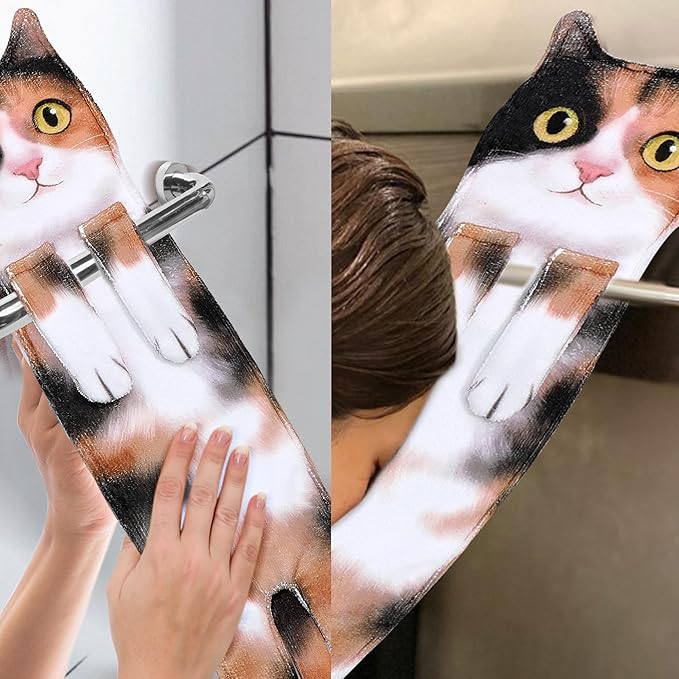 Cat Funny Hand Towels for Bathroom Kitchen - Cute Decorative Fairy Tale Cat Decor Hanging Washcloths Towels Super Absorbent Soft - Housewarming Birthday Christmas Fun Gifts for Women Cat Lovers