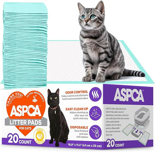 ASPCA Lemon Scented Cat Pad Refills for Litter Box System Size 16.9 x 11.4 Inch - Pack of 20