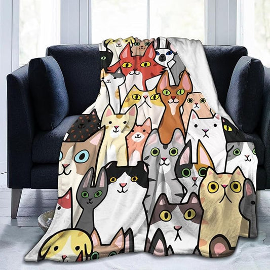 Cat Face Cute Animal Cartoon Blanket, Soft Blankets Flannel Bed Throw Cozy Lightweight Plush Gifts for Kids Boys Girls Women Men Sofa Couch Bedroom Warm All Season, Home Decor, Small 50"x40"