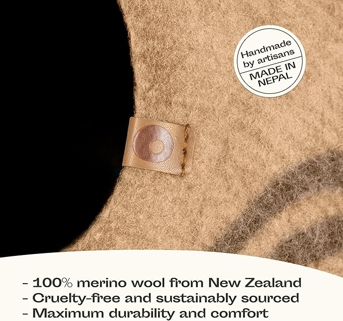 MEOWFIA Cat Cave – Premium Felt Cat Bed for Indoor Cats, Handmade 100% Merino Wool (Light Shades) (Medium, Beige)