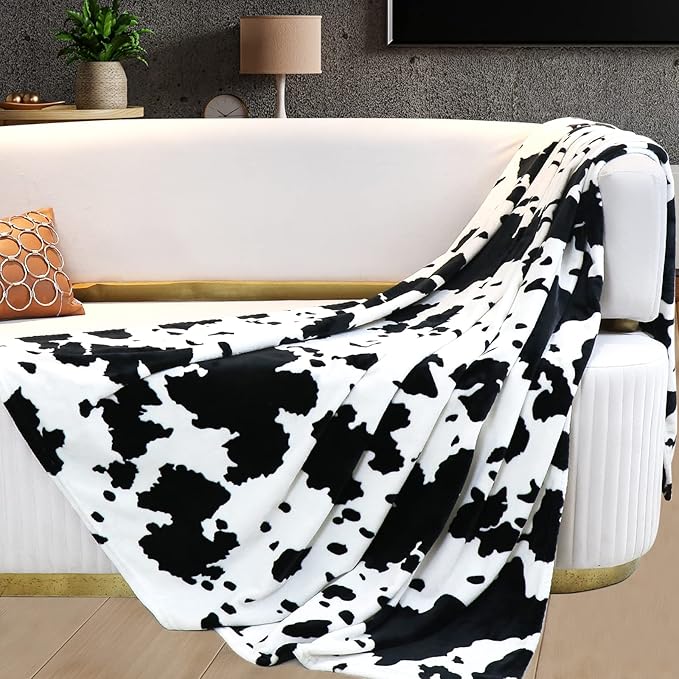 Cow Print Blanket Soft Warm Twin Blankets and Throws Bedding Fleece Blanket Cozy Flannel Black Lightweight Fuzzy Couch Sofa Bed Throw Gifts for Mother Father 60x80 inch