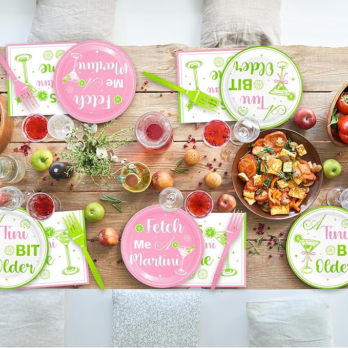 48Pcs Martini Birthday Party Supplies Margarita Disposable Plates Napkins Forks Martini Cocktail Serves 16 Baby Shower Party Decorations