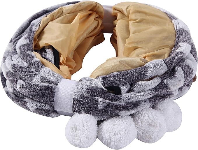 LUCKITTY Cat Tunnel -Straight-Shaped, Gray Star Pattern, Soft Velvet Exterior, Oxford Fabric Fog-Proof Interior, Plush Toy Ball, Easily Washable, Conveniently Foldable, 47.2in/120cm