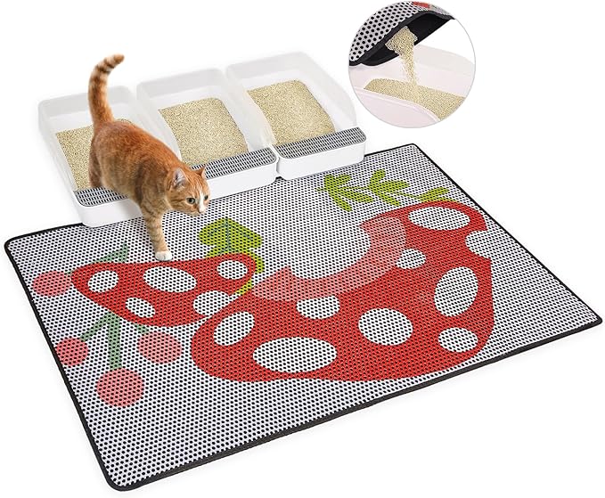 Bienbee Cat Litter Mat, 46"x27" Jumbo Cat Litter Trapping Mat, Double Layer Litter Mat with Non-Slip Rubber Bottom, Urine and Water Proof, Keeps Floors Clean Mushroom XL