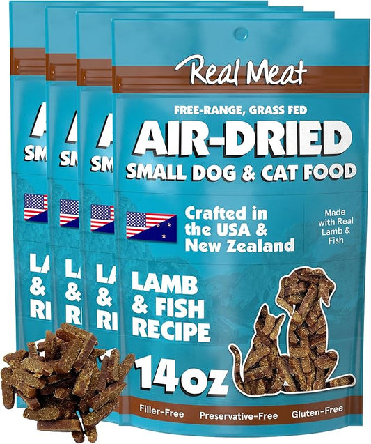 Real Meat Air Dried Cat Food & Dog Food w/ Real Lamb & Fish - 3.5lbs of USA-Crafted Grain-Free Dry Dog & Cat Food Sourced from Free-Range Lamb & Ocean-Caught Fish - All Natural, High Protein Pet Food