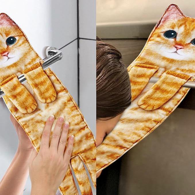Cat Hand Towels for Kitchen Bathroom - Cute Cat Decor Gadgets - Hanging Soft Absorbent Hand Face Towel - Funny Birthday Mothers Day Housewarming Holiday Unique Gifts for Women Mom Lady Cat Lovers