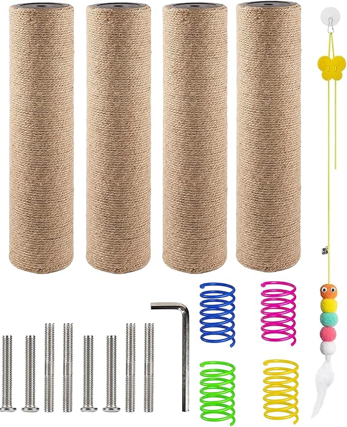 BNOSDM 4 Pcs 11.8”x2.75” M8 Replacement Scratching Post for Cat Tree Tower Rope Scratch Poles Refill Sisal Pole Part for Refurbishment Hemp Grey