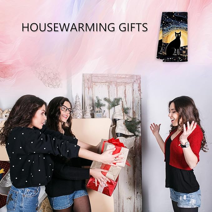 Black Cat Kitchen Towels - Black Cat Decor,Cat Kitchen Decor,Black Cat Gifts for Women,Cat Dish Towels,Cat Hand Dish Tea Towels 16×24 Inch,Cat Gifts for Cat Lovers,Cat Towels for Women, Small