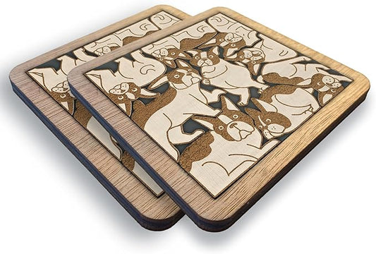 02 Boston Terrier Dog Coaster - Boston Terrier Dog Puzzle Wooden Coaster Set - Interlocking Jigsaw Drink Mats with Laser-Cut Design for Boston Terrier Lovers
