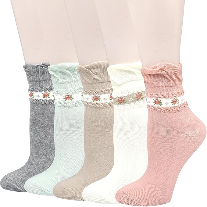 Benefeet Sox Womens Girls Ruffle Crew Socks Novelty Cute Frilly Dress Socks Cotton Lettuce Trim Turn-Cuff High Ankle Sock