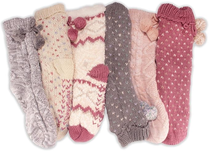 BambooMN Extra Thick Cozy Fuzzy Animal Thermal Cabin Plush Fleece-lined Knitted Crew Socks