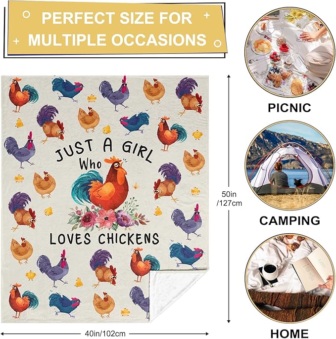 Chicken Gifts Blanket, Chicken Gifts for Women Girls, Just a Girl Who Loves Chickens, Best Gift Ideas for Chick Lover Blanket 40"X50"