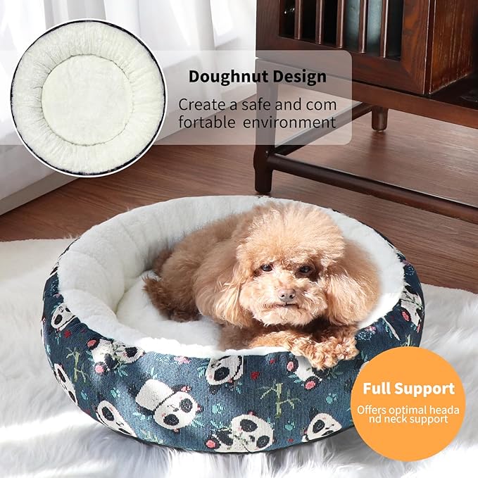 Circular Calming Dog & Cat Bed Anti-Anxiety Plush Dog Bed Washable Pet Bed with Anti Slip Backing Donut Cuddler with Cute Jacquard Patterns for Cat and Small Puppy 30" (Small, Lion)