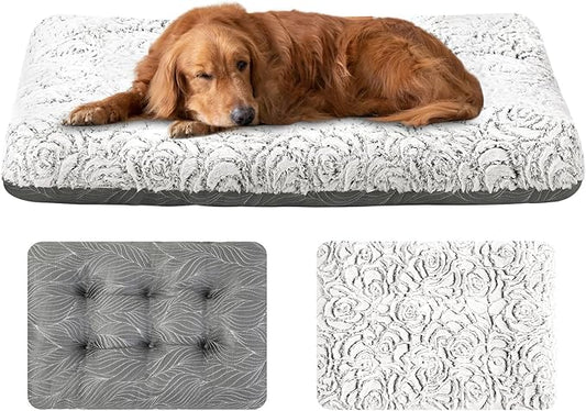 2 in 1 Dog Bed Crate Pad Mat Washable Reversible (Cool & Warm) Soft Fluffy Pet Kennel Beds for Large Medium Small Puppy Cat Sleeping Mattress Machine Wash Dog Cooling Mats (Dot Grey, 35" 23")