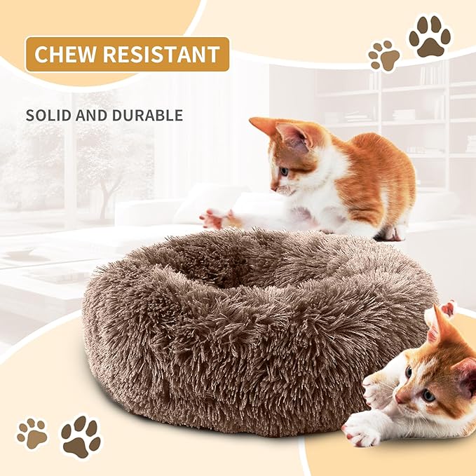 Dog Bed Comfiest Indoor Calming Waterproof Bedding Washable Fluffy Chew Proof Self Warming Cozy for Small Pets at Home Khaki