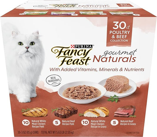 Purina Fancy Feast Wet Cat Food Variety Pack Gourmet Naturals Poultry and Beef Collection - (Pack of 30) 3 oz. Cans