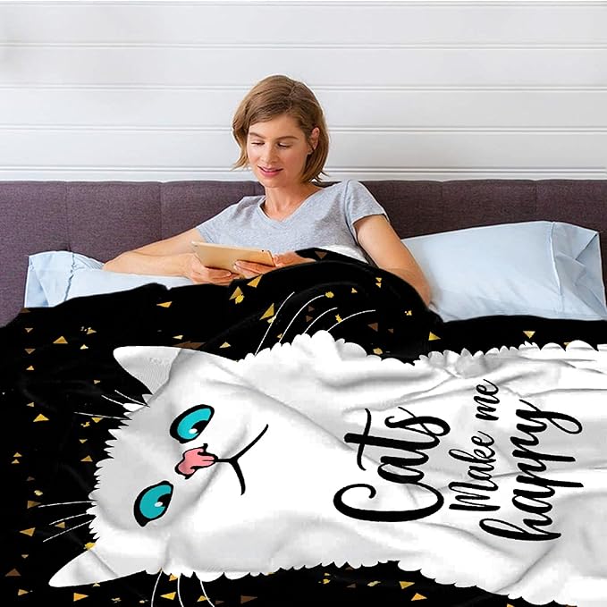 Cat Make Me Happy Throw Blanket Super Soft Cozy Black Cats Blanket for Kid Adult Women Men Cat Lovers Gift Cute Pet Cats Fleece Blanket for Couch Bed Sofa Chair Home Decor 40"x 30"Extra Small for Pet